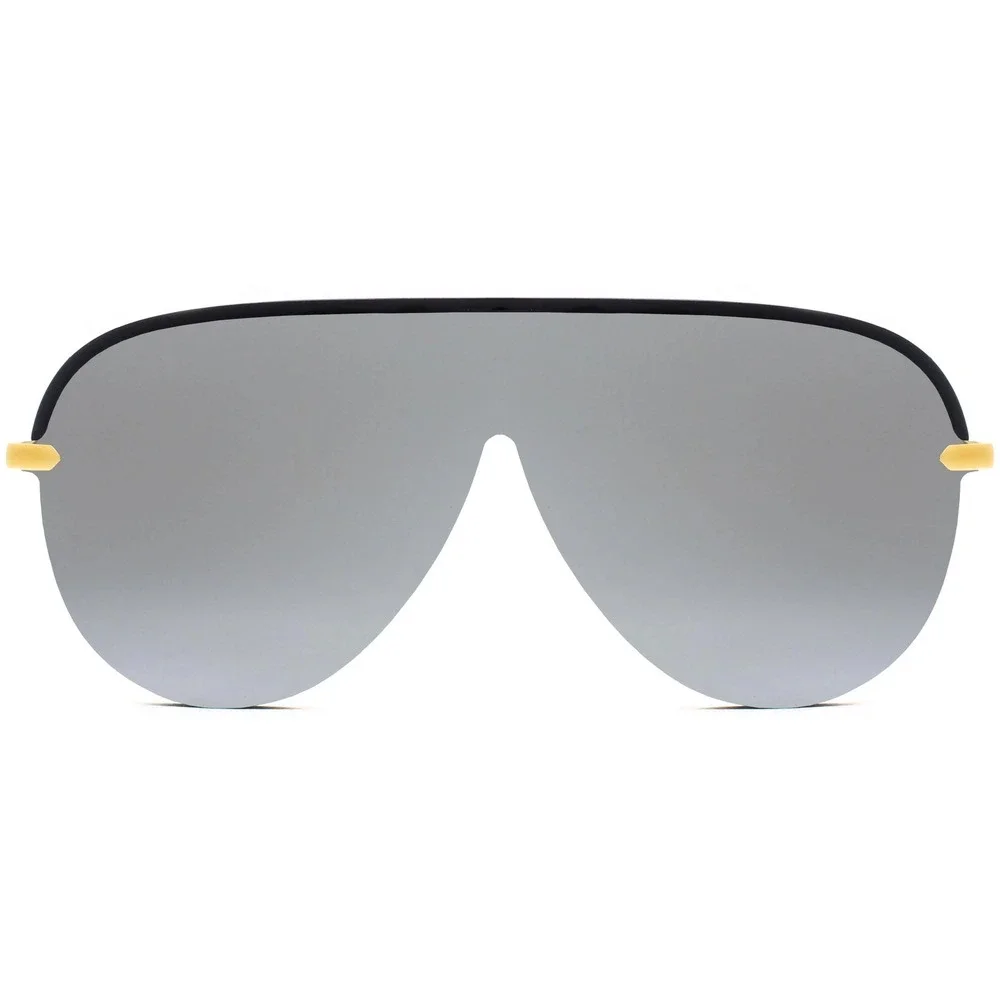 Mens Shield Sunglasses Silver Mirror Lens Black Gold Flat Top Sun Glasses Retro